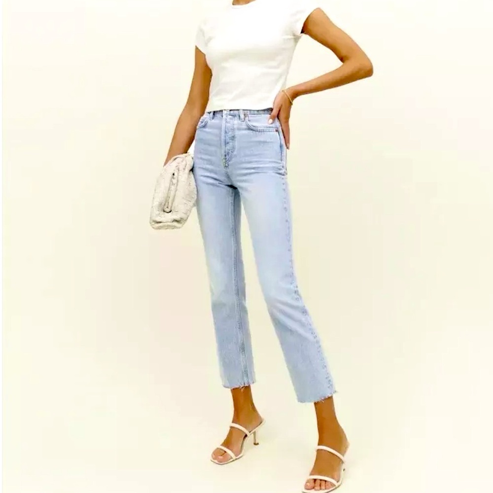 Reformation Jeans Womens 27 Blue Cynthia High Rise Light Button Fly Straight